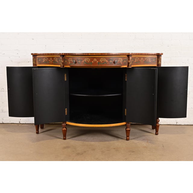 Late 20th Century Late 20th Century French Regency Louis XVI Inlaid Flame Mahogany Hand Painted Sideboard or Bar Cabinet For Sale - Image 5 of 13