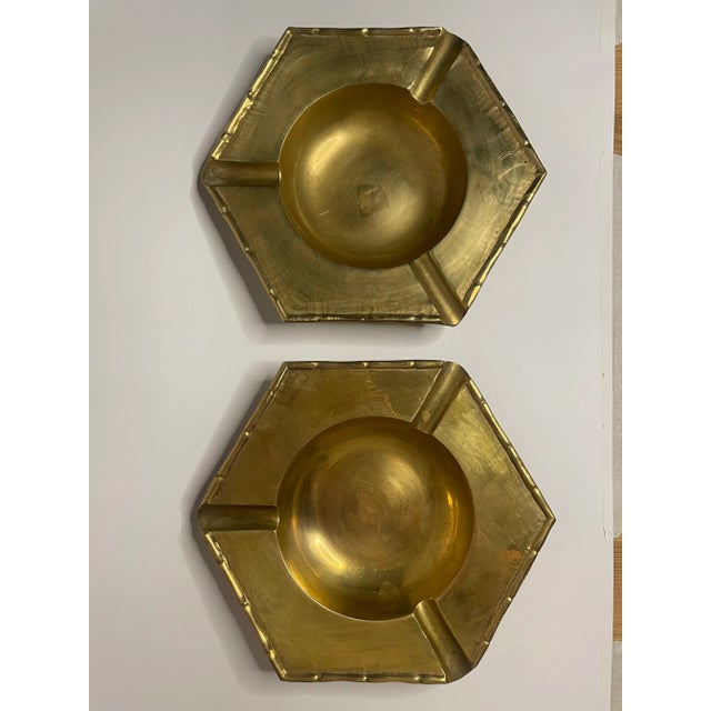 Vintage Hollywood Regency Hexagon Soild Brass Catchall/Ashtray, a Pair For Sale - Image 10 of 10