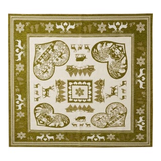 Vintage French Reversible Alpine Jacquard Tapestry Blanket - Chalet & Deer For Sale