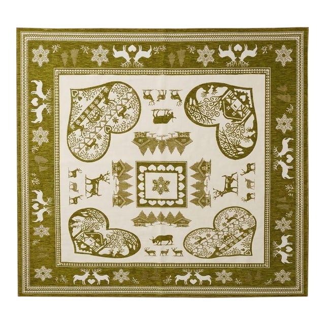 Vintage French Reversible Alpine Jacquard Tapestry Blanket - Chalet & Deer For Sale