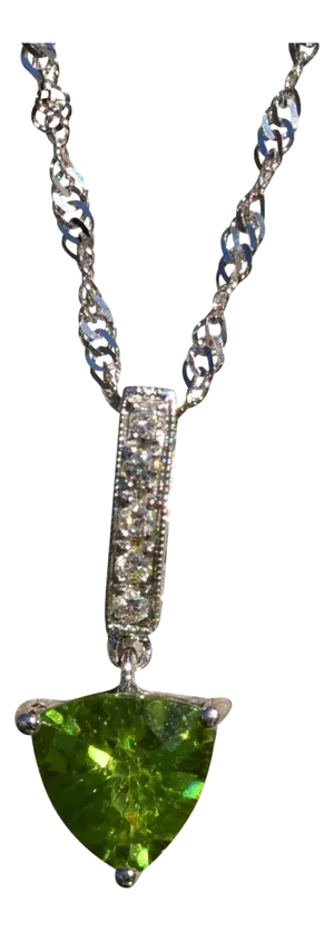The Larksburgh: Ladies Trillion Peridot and Diamond Necklace in White Gold