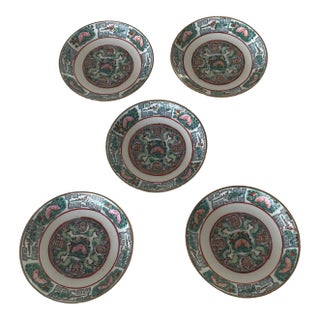 Vintage Chinese Famille Rose Canton Porcelain Plates- Set of 5 For Sale