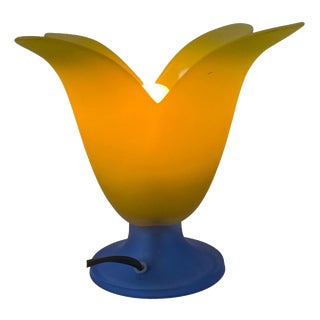 Glass Tullip Table Lamp in Blue and Yellow from Vandeheg, Netherlands For Sale