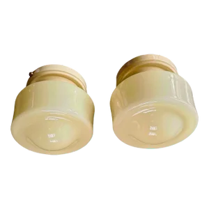 Pair Custard Glass Shades on Original Yellow Enamel Holders Circa 1940