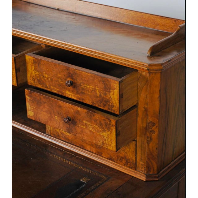Antique French Burl Walnut Writing Desk With Drawer Gallery & Turned Leg For Sale - Image 10 of 10