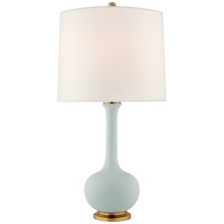 Christopher Spitzmiller by Visual Comfort Signature Coy Medium Table Lamp in Matte Sky Blue with Linen Shade For Sale