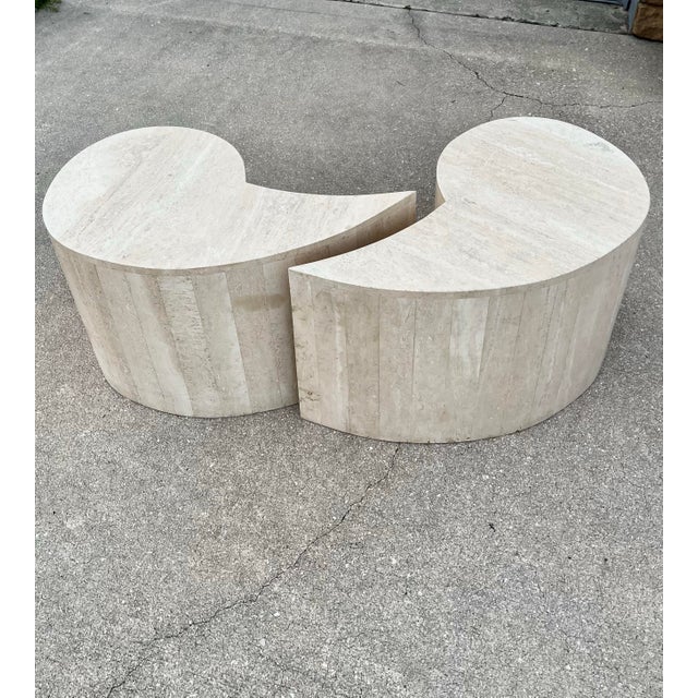 Mid-Century Modern A Pair of Italian Modern ‘Quotation’ Travertine Coffee Tables For Sale - Image 3 of 12