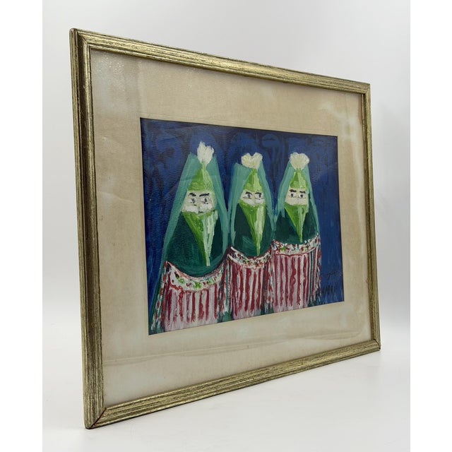 1970s Mohamed Hamri Moroccan Modernist Painting Three Veiled Women, Signed For Sale - Image 4 of 18