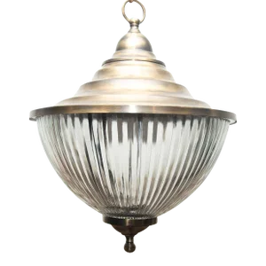 Vintage Art Deco Brass & Glass Ship Ceiling Fixture Pendant Hanging Light Lamp