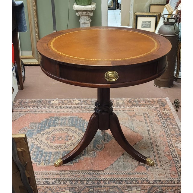 Wood Fine 1940s Leather Top Drum Table Brass Lion Feet For Sale - Image 7 of 9