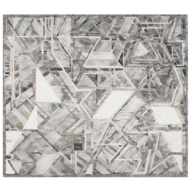 A sophisticated monochromatic abstract artwork done in what appears to be water-based medium on paper. Apparently...