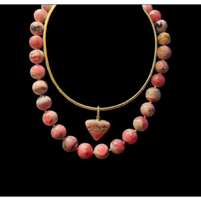 Rhodochrosite Ball Necklace With 14k Gold For Sale - Image 4 of 6