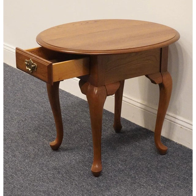 Kincaid Furniture Solid Oak Rustic Country Style 23" Oval Accent End Table For Sale In Kansas City - Image 6 of 12