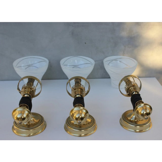 Brass Wall Light attributed to John Devoluy, 1950s, Set of 3 For Sale - Image 10 of 10