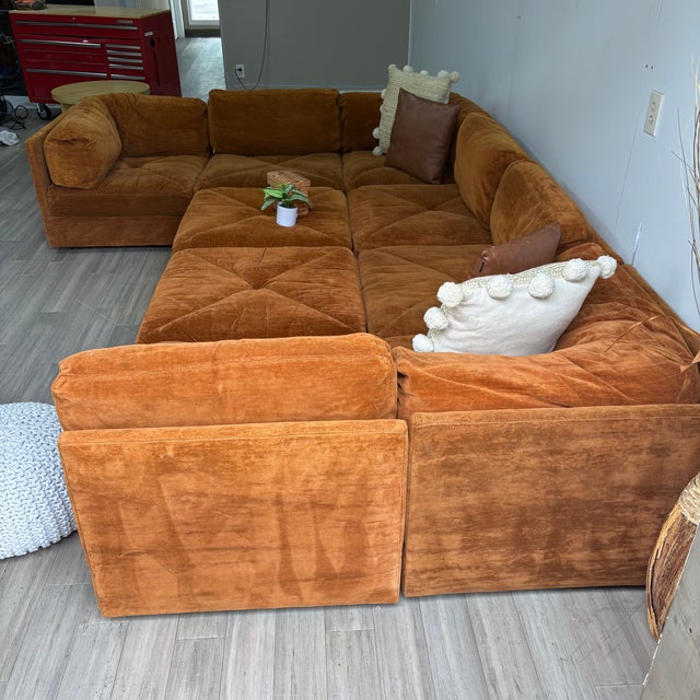 Vintage Selig of Monroe Playpen Modular Conversation Pit Sectional in Original Rust Velvet For Sale In Atlanta - Image 6 of 18