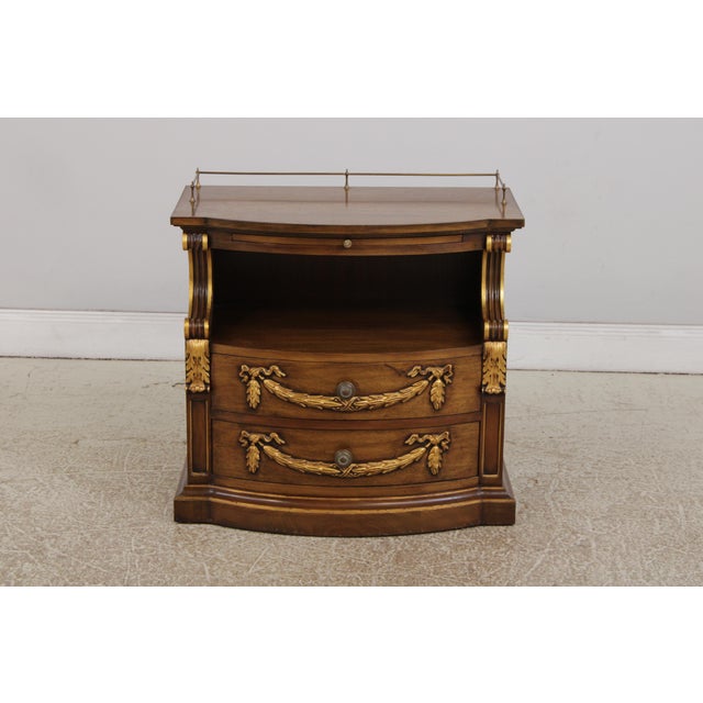 Age: Approx. 40 Years Old Details: Pull Out Slide Walnut Gilt Gold Painted Accents Brass Gallery Top Fine Carved Details...