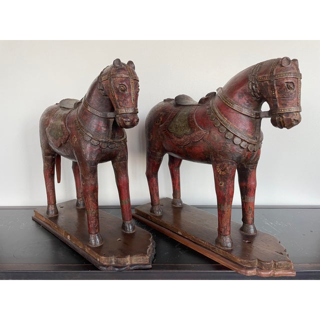 Early 20th Century Pair of Early 20th Century Wood Horses For Sale - Image 5 of 13
