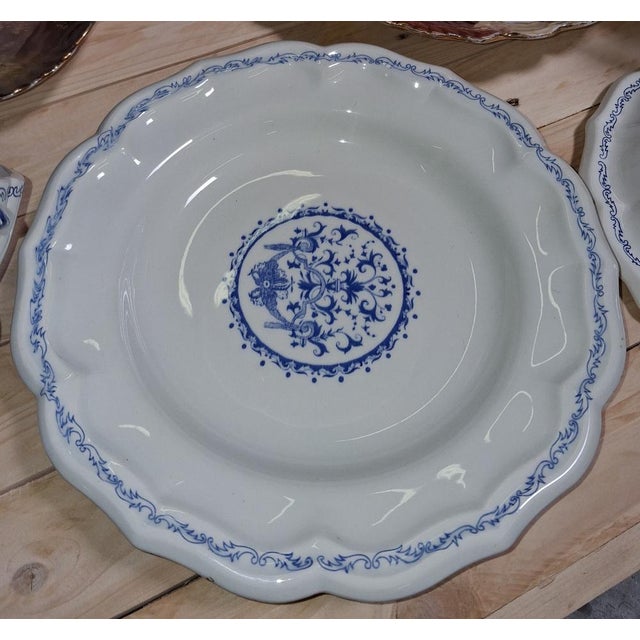 Covered Tureen and Stand in White Earthenware with Blue Decoration from Gien, 1920s For Sale - Image 3 of 8