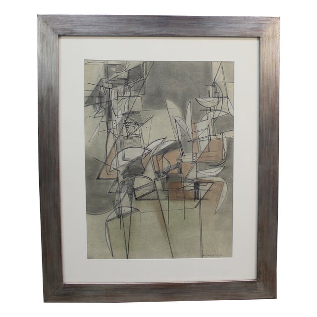 C. Malengrez, Composition, 1971, Charcoal Drawing, Framed For Sale