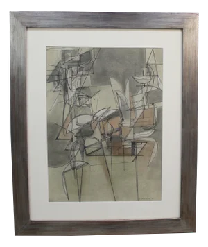 C. Malengrez, Composition, 1971, Charcoal Drawing, Framed