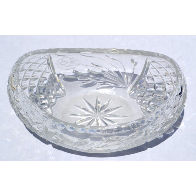 Baccarat Boho Chic Victorian Boat-Shaped Brilliant Cut Glass Bowl Intricate Diamond Pattern For Sale - Image 4 of 13