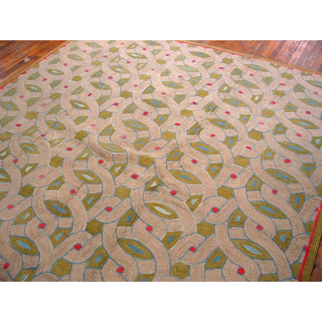 2020s Green Modern Geoemtric Contemporary Carpet Handmade Cotton Hooked Rug 8' X 10' For Sale - Image 4 of 5