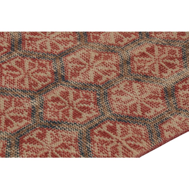 Traditional Vintage Distressed Runner Rug, Rust-Blue Geometric Floral Pattern - Rug & Kilim For Sale - Image 3 of 8