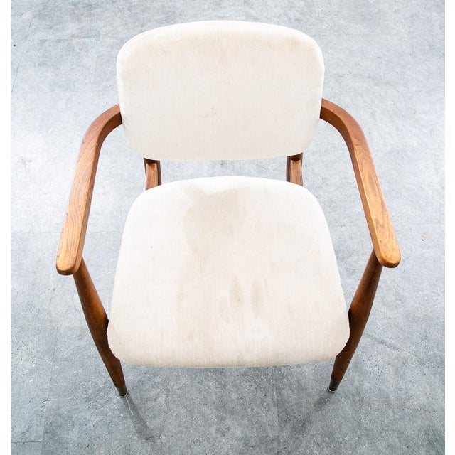 Mid Century Modern Armchairs Dining Chairs Walnut Wood 2 Two White American Pair For Sale - Image 11 of 12