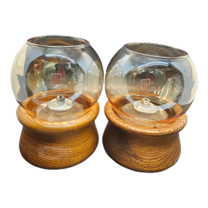 Set of Two Vintage Danish Modern Gailstyn-Sutton Teak & Glass Hurricane Lamp/Candle Holders.