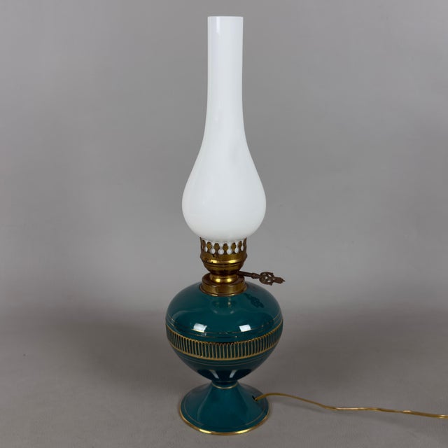 Green Florentine Porcelain Table Lamp with Opaline Glass For Sale - Image 12 of 12