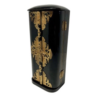 Antique Meiji Period Japanese Black Lacquer & Gold Leaf Buddhist Zushi Travel Shrine For Sale