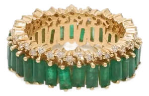 Natural 3.46 cts emerald & 0.33 cts diamond zig zag band ring in 18k gold