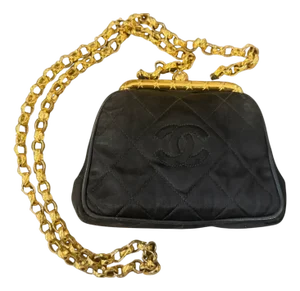 A Rare 1990s Black Satin Silk Evening Bag by Chanel