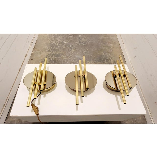 Mid-Century Modernist Hollywood Regency Mirror Glass and Gold Wall Sconces from Massive, 1980s, Set of 3 For Sale - Image 11 of 11