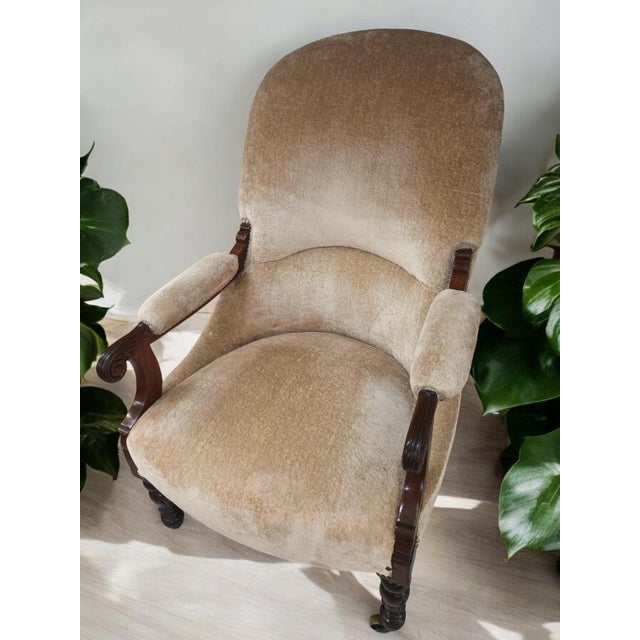 Antique Library Lounge Chair in Velour For Sale - Image 5 of 18
