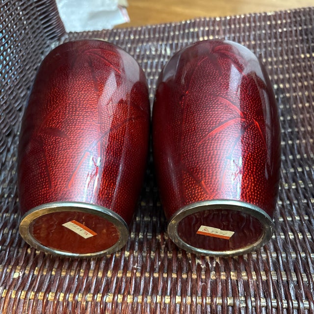 Asian Style 1930s Japanese Ginbari Cloisonné Vases-a Pair For Sale - Image 4 of 6