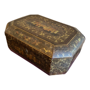 Antique 19th Century Chinese Export Black Lacquered Work Box