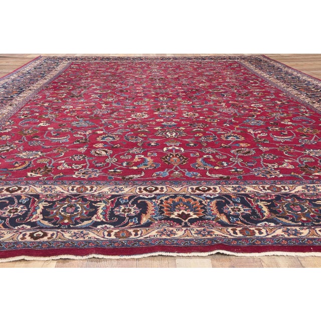 Burgundy Early 20th Century Antique Persian Mashhad Rug, 11'03 X 16'08 For Sale - Image 8 of 10