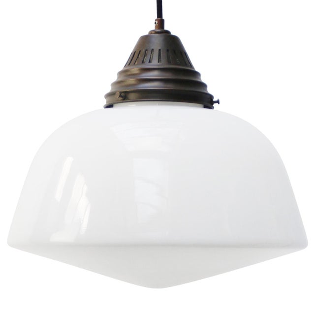 White Art Deco White Opaline Glass Pendant Light, 1920s For Sale - Image 8 of 8