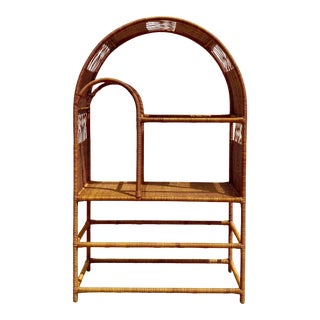 Vintage Coastal Arched Wrapped Rattan Etagere For Sale