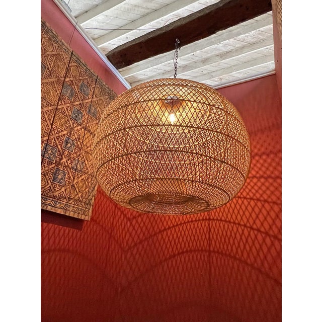Rattan Donut Globe Pendant Light Large For Sale - Image 9 of 12