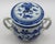 Late 18th-early 19th century covered posset pot Chinese export. Blue Canton porcelain. Double entwined handled (roughness...