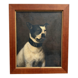 19th Century English Oil Painting of a Bulldog by r.h. Hearn, Dated 1874