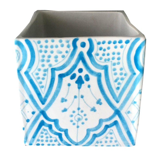 Modern Turquoise Cubic Porcelain Planter For Sale