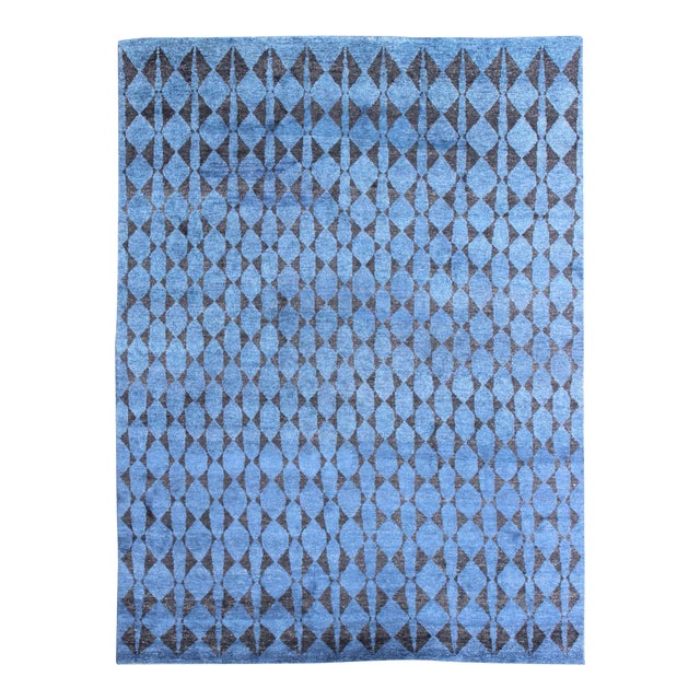 Large Moroccan Rug in All Over Design in Blue & Black 10'2'' X 13'8' For Sale