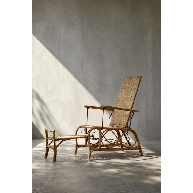 Bauhaus Vintage German Rattan Lounge Chair with Extendable Ottoman, 1930s For Sale - Image 3 of 18