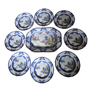Antique Copeland Spode 8.75" Plates With Chinoiserie Design Set of 8 Plus Matching Plstter