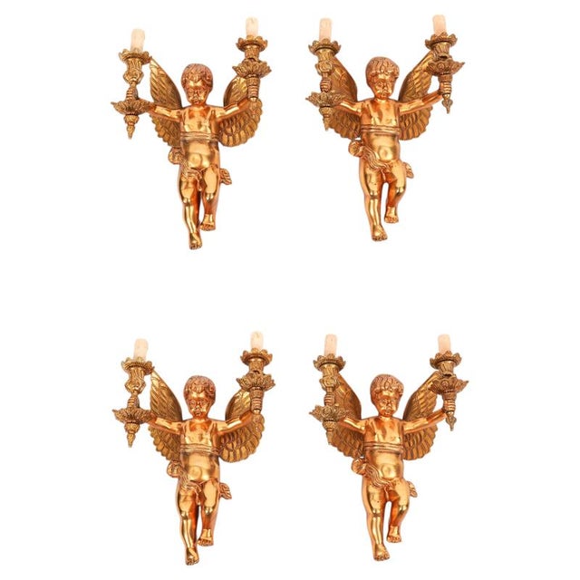 Antique Italian Two Branch Cherub Ormolu Wall Lights, 1800s, Set of 4 For Sale - Image 10 of 10
