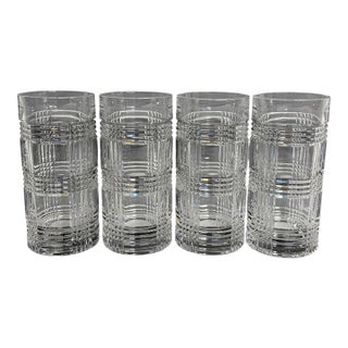 Late 20th Century Ralph Lauren Glen Plaid Crystal Highball Beverage Glasses - Set of 4 For Sale