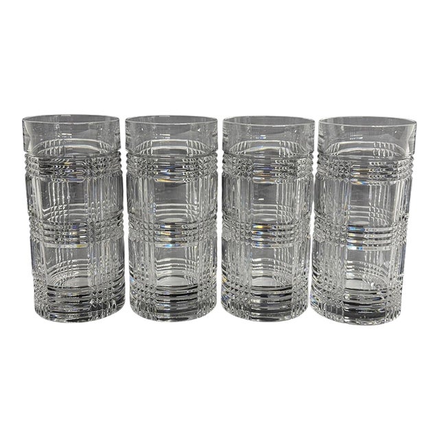 Late 20th Century Ralph Lauren Glen Plaid Crystal Highball Beverage Glasses - Set of 4 For Sale